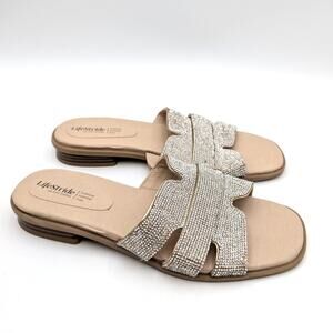 LifeStride Royalty Bling Square Toe Slide Sandal Women's Gold Metallic Size 9.5M